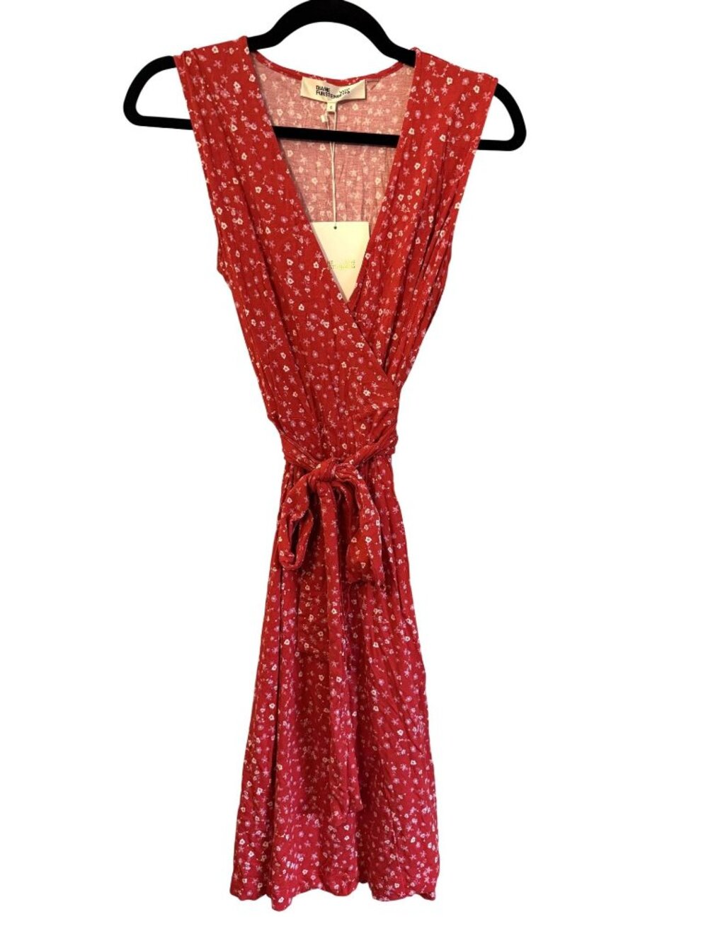 NWT Diane Von Furstenberg Floral Midi Wrap Dress Sleeveless Red Size S $368 [jb]